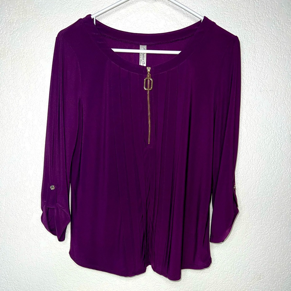 Purple, Long Sleeved Top, Gold Zipper